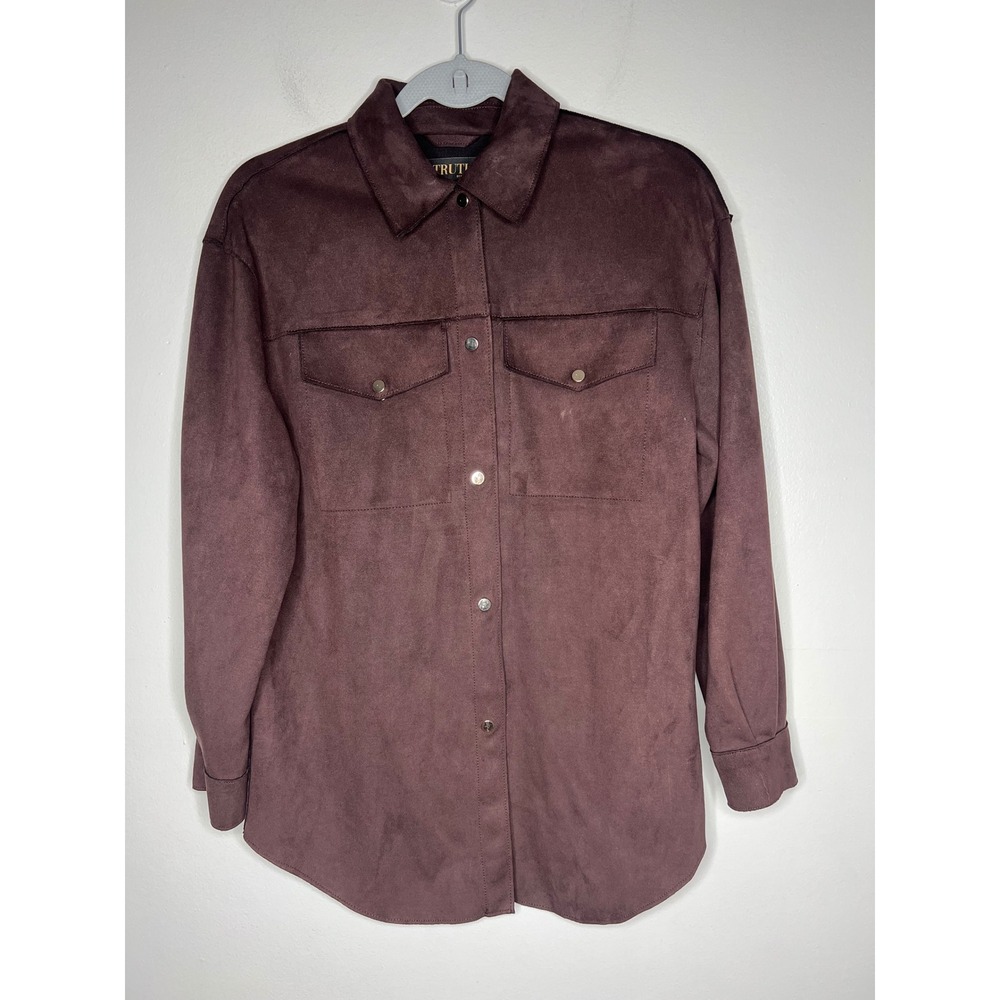 Truth Republic Faux Suede Western Shirt Brown Snap Front Shacket Women's S